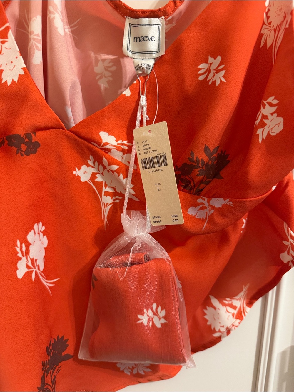 Mauve Orange Floral Satin V-Neck Cami W/ Neck Scarf - Picture 3 of 4